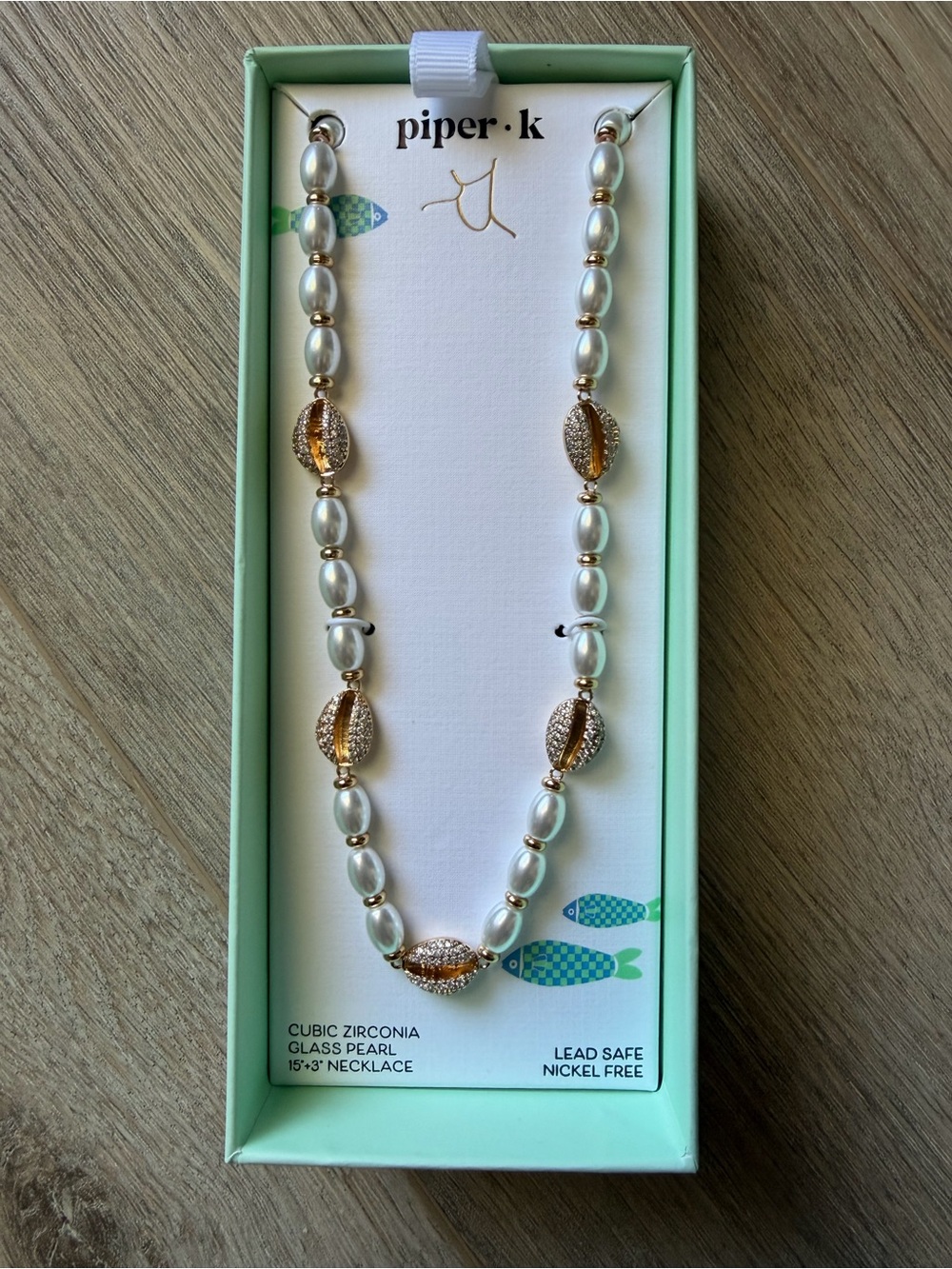 Piper K  Gold & White Pearl CZ Accent Necklace